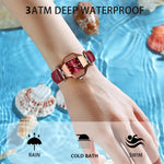 LinkMejor Women Watches Fashion Luxury Rhinestones Quartz Watch Polygon Pointer Waterproof Ladies Leather Wristwatch