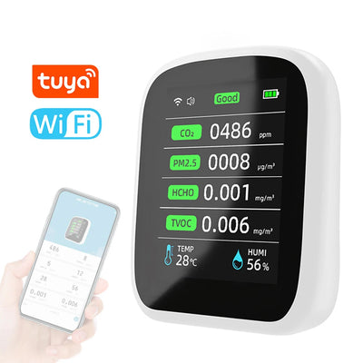 8-in-1 Air Quality Monitor Tuya WIFI CO2 HCHO TVOC PM1.0 PM2.5 PM10 Tester Temperature Humidity Meter Carbon Dioxide Detector