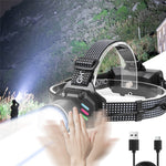 IPRee Dual Light Source Zoomable LED Headlight with Sensing Control Function Long-Range LED Headlamp Outdoor Long Endurance Strong Head Light Searchlight