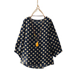 LinkMejor Women Summer Casual 3/4 Sleeve Blouses O Neck Polka Dot Loose Ladylike Shirt Top