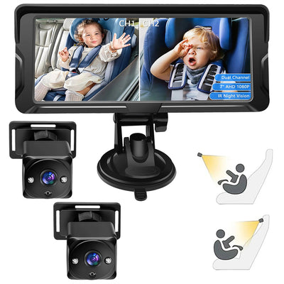 Car Baby Camera Dual Channel 6.8inch 1080P Display with 2 IR Night Camera and 150° Wide View Angle Automotive Baby Camera