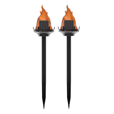 Elfeland 2 Pack Solar Garden Lights Outdoor Flame Effect Pathway Lights Warm White Auto On/Off Waterproof Lawn Stake Lights for Yard Patio