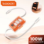 Toocki TX130C2 PD100W Retractable Fast Charging Cable Set with Hidden Phone Stand & Multi-Adapter for iPhone 17 16 15 for Samsung S23 for Xiaomi