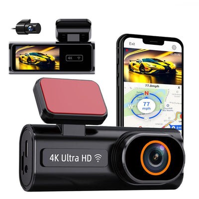 4K Ultra HD Dual Channel Dash Cam 1080P Rear Lens GPS WiFi WDR Night Vision G-Sensor Loop Recording 170° Wide Angle Car Recorder