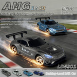 LinkMejor 4301 RTR 1/43 2.4G 4WD AMG GTR Drift RC Car Built In Gyro Alloy Body Shell LED Light On-Road Full Proportional Desktop Remote Control Racing Vehicles Models Toys