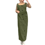 LinkMejor Solid Womens Square Neck Strappy Bib Dress Casual Loose Long Dresses