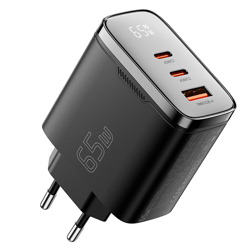 [GaN Tech] ESSAGER ES-CD56 100W 3-Port USB PD Charger with Digital Display USB-A+2USB-C PD3.2/3.0 QC2.0/3.0/4.0 SCP FCP PPS AVS AFC Fast Charging Wall Charger Adapter EU Plug for iPhone 17 17Pro 16 Pro Max 15 14 13 for Huawei Mate XTs for OPPO for VIVO