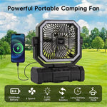 3-in-1 Car Fan Cooling Tool LED Lighting 20000mAh Power Bank Remote Control 4 Speed 270° Tilt Head 360° Rotatable Hook Universal Vehicle Cooling Fan
