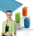 LinkMejor 1pcs Portable Quick Drying Summer Cooling Towel with Round Silicone Box Soft Breathable Scarves for Sports Gym Running Yoga Fitness