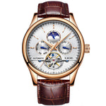 LinkMejor Men Watches Automatic Mechanical Watch Genuine Leather Waterproof Multifunctional Luxury Man Watch