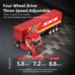 LinkMejor 6408 RTR 1/64 2.4G 4WD RC Car Container Tractor Trailer Truck Three Speed Full Proportional Remote Cruise Control LED Light Simulated Horn Sound Drift Racing Vehicles Models Toys