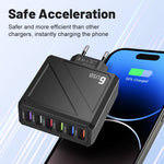 LYK-885 15W 3.1A 6-Port USB Charger 6USB-A Fast Charging Wall Charger Adapter EU Plug US Plug for iPhone 16 15 14 13 12 for Huawei Mate XT for Xiaomi 15pro for Samsung Galaxy Z Flip6
