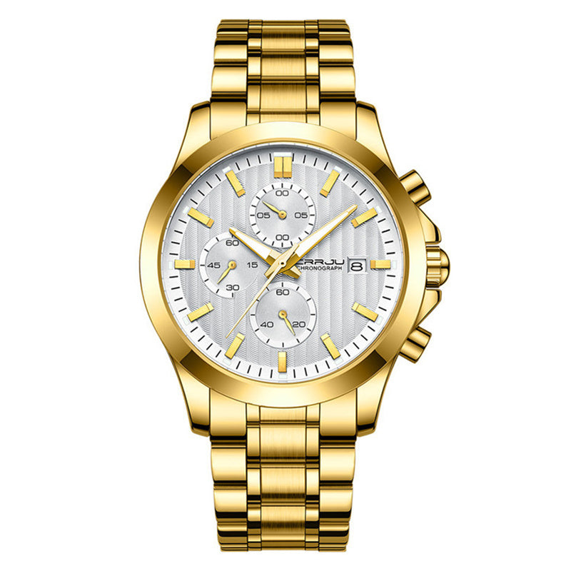 LinkMejor Men's Business Watch, Solid Stainless Steel Multi-function Chronograph Waterproof Watch