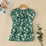 LinkMejor Womens Floral Print Ruffled Open Round Neck Design Short Sleeve Shirts