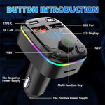 Car Charger Bluetooth 5.0 FM Transmitter PD Type-C Dual USB Ambient Player MP3 Charger Type-C Wireless Light Handsfree