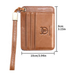 LinkMejor Men's Genuine Leather Credit Card Holder Mini RFID Protection Card Bag Thin Coin Purse with Rope