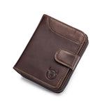 LinkMejor Genuine Leather Mens Zipper Wallet RFID Blocking Short Wallet Vintage Multi-card Holder Secure Coin Purse Compact Design Money Clip Stylish