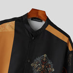 INCERUN Ethnic Style Mens Shirt, Mid-length Sleeve Stand Collar Loose Casual Shirt For Men Daily Vacation Streetwear