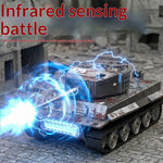 777K/777T RTR 1/64 2.4G Mini RC Tank Car Tiger 99A Desktop Simulation Battle Tracked Remote Control Shooting Vehicles Models with Infrared Combat 360° Rotating Turret Micro Toys