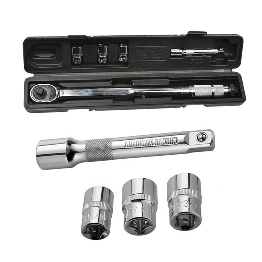 5PCS Torque Wrench Set 28-210Nm Bi-Directional Heat-Treated Steel Includes 3 Sockets 1 Extension Bar High Precision Tool