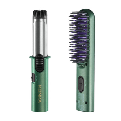 LinkMejor Mini Portable Hair Styling Kit Curling Iron Straightening Comb Hot Air Comb Hairdressing Set Large Curler Portable Travel Dual-Purpose Barber Curling Iron Straight Hair Comb