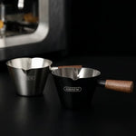 HiBREW 100ml Espresso Measuring Cup 304 Stainless Steel Coffee Dosing Cup with Walnut Wood Handle for Espresso Machine