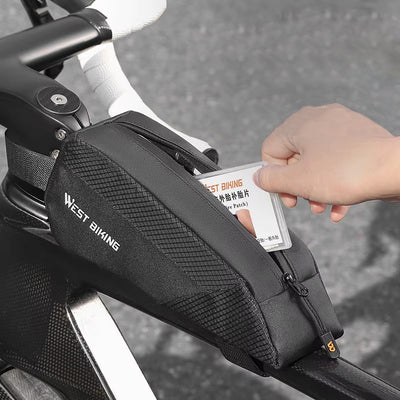 WEST BIKING 1L Bicycle Top Tube Bag Narrow Side Design Velcro Fastening Portable Zipper Storage Cycling Bag for MTB & Road Bikes