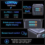 420W GaN Charger Station 8 Ports USB C PD3.1  Fast Charging Station With Digital Display