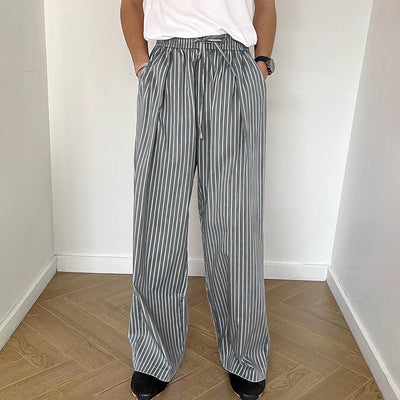 LinkMejor Men Trendy Striped Drawstring Waist Casual Pants Daily Casual Home Elastic Waist Long Trousers for Men Large Size S-5XL
