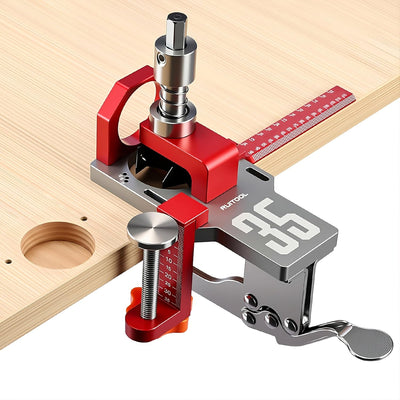 LinkMejor 35mm Cabinet Door Mounting Jig with Secure Clamp Dust Port Adjustable Depth Cabinet Hole Hinge Jig Hardware for Woodworking Home