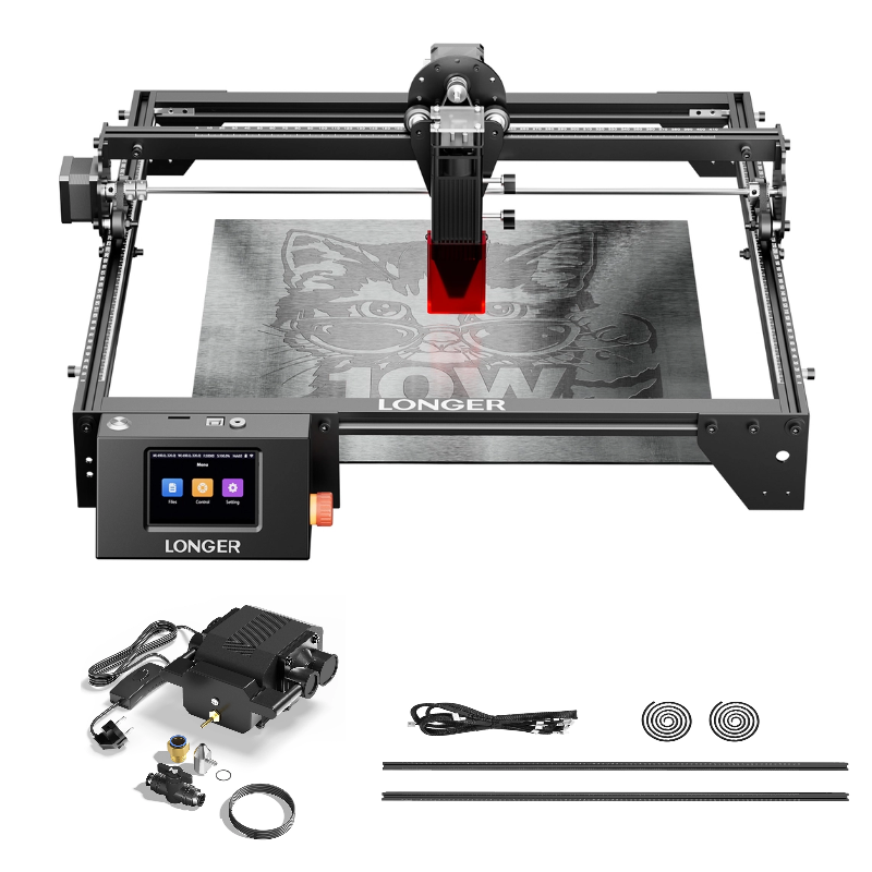 [EU/US Direct] LONGER RAY5 10W Laser Engraver Newly Upgraded Version 24000mm/min Engraving Speed 0.06x0.06mm Laser Spot 3.5 inch Touch Screen 400x400mm Working Area+RAY5 Extension Kit+10W Laser Engraver Air Assist Kits