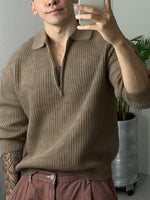 Mens Solid Knit Quarter Zip Long Sleeve Golf Shirt