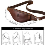 LinkMejor Genuine Leather Men's Belt Bag Crazy Horse Leather Casual Crossbody Bag Classic Retro Chest Bag Outdoor Storage Mountaineering Mobile Phone Bag Waist Bag
