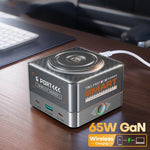 [GaN Tech] WLX-R8C 7-in-1 USB Desktop Charger Station 65W 6-port USB PD Charger with 15W Wireless Charger Pad Fast Desktop Charging Station EU Plug for iPhone 17 17 Pro 16 15 14 Pro Max for Huawei Mate XTs for Oppo for Xiaomi for Apple Watch