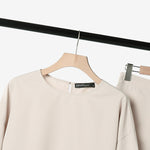 LinkMejor Women Casual Solid Top Pant Sets Spring Summer Puff Sleeve Top Wide Leg Trouser 2pcs Outfits Daily 2 Pieces Womens Suits 5XL Autumn