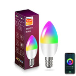 LinkMejor E14 Smart Bulb Tuya Wifi Candle Lamp APP Remote Control LED Bulb WiFi 2.4GHz Supports Alexa Google Assistant Voice Control