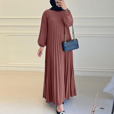 LinkMejor Fashion Women Ethnic Dress Elegant Lantern Sleeve Maxi Dresses Plain A-Line Sundress