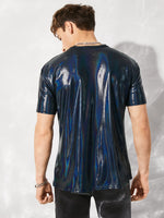 Men Shiny Coating Short Sleeve Crew Neck Skinny T-Shirt