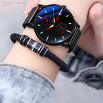 LinkMejor Men Simple Luxury Fashion Quartz Watch Luminous Waterproof Watch Stainless Steel Mesh Strap Sport Watch Fashion Wrist Watches