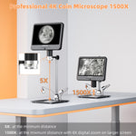 LinkMejor AD208SE 4K UHD HDM Digital Microscope 5x-1500X Magnification 10.1 Inch 3840PX2160P IPS Screen Support for Electronics Repair Coin Inspection High Definition Media Interface