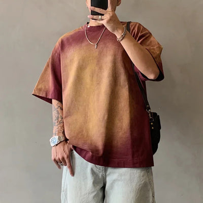 LinkMejor Mens Gradient Short-Sleeve T-Shirt Fashion Daily Comfortable Crew Neck Tshirt for Couple