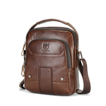 LinkMejor Men's Soft Genuine Leather Messenger Bag Business Casual Multi-functional Zipper Handheld Crossbody Bag