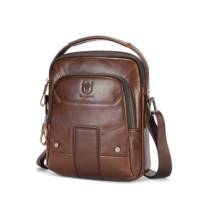 LinkMejor Men's Soft Genuine Leather Messenger Bag Business Casual Multi-functional Zipper Handheld Crossbody Bag