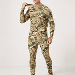 LinkMejor Men's Camouflage Thermal Underwear Set,Long Sleeve Top Pant Sports Warm Suit, Crew Neck, High Stretch Knit Fabric, Outdoor Hiking Base Layer Skinny Fit