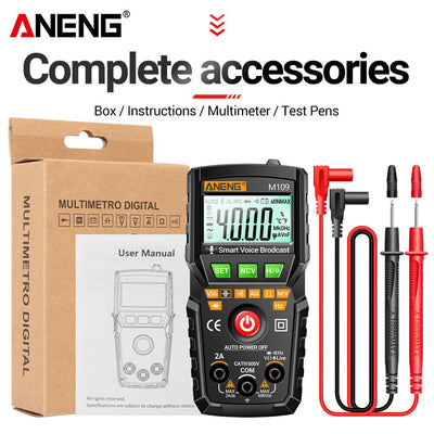 LinkMejor M109 Digital Multimeter 4000 count AC/DC Voice Broadcast Electrical Instruments Tester Auto Multimetro Profesional Meter