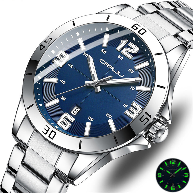 LinkMejor Luxury Men's Business Watches Fashion Stainless Steel Quartz Watches Auto Date Luminous Steel Bracelet Wristwatch