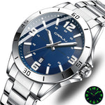 LinkMejor Luxury Men's Business Watches Fashion Stainless Steel Quartz Watches Auto Date Luminous Steel Bracelet Wristwatch