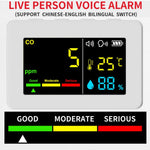 Portable Air Quality Meter 3in1 CO Temperature and Humidity Tester Color Screen Carbon Monoxide Detector with Voice Alarm and Electric Quantity Display Function