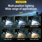 LinkMejor 500M Distance Smart Sensor LED Headlamp Spotlight/Floodlight Zoom, Yellow/White Light Adjusted, Type-C Rechargeable, Fishing Camping Running Working Headlight Long Shot Head Flashlight
