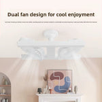 Tevorex E27 60W Dual Head Ceiling Fan with LED Light 3 Color Modes 3 Speeds 2H Timer Eye Care Fan Light with Remote Control for Indoor Use